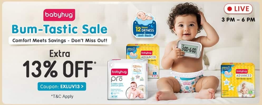 Extra 13% discount on Select Babyhug Diapers Range