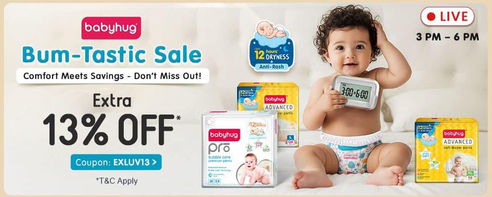 Extra 13% Discount on Select Babyhug Diapers Range